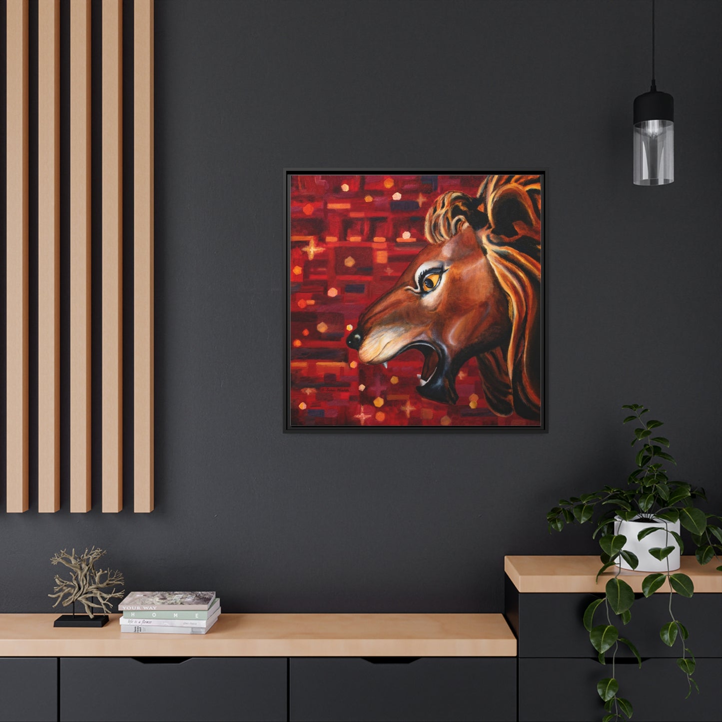 Carousel Lion Canvas Print, Black Frame