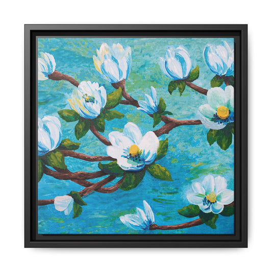 Magnolia Over Water Canvas Print, Framed