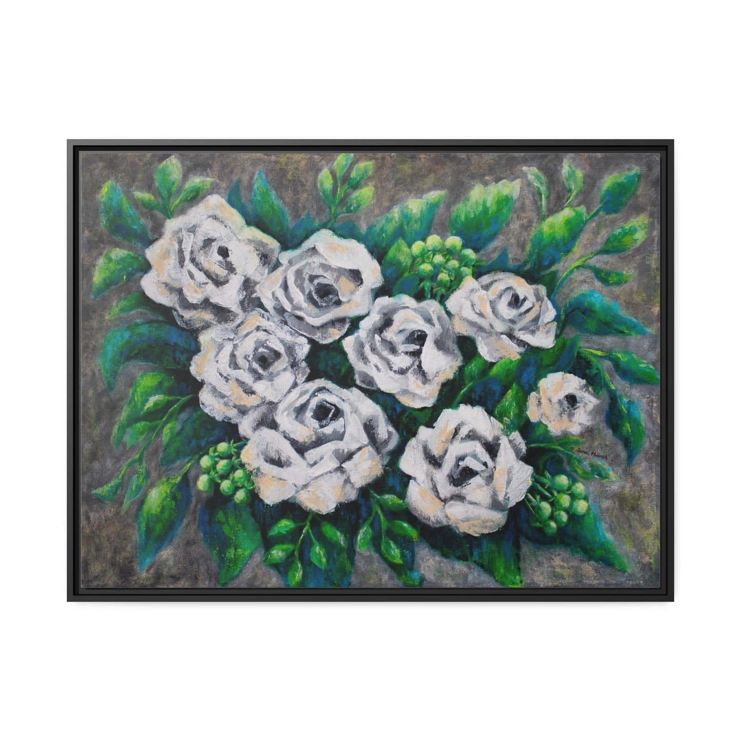 Rose Bouquet Burst Canvas Print, Black Frame