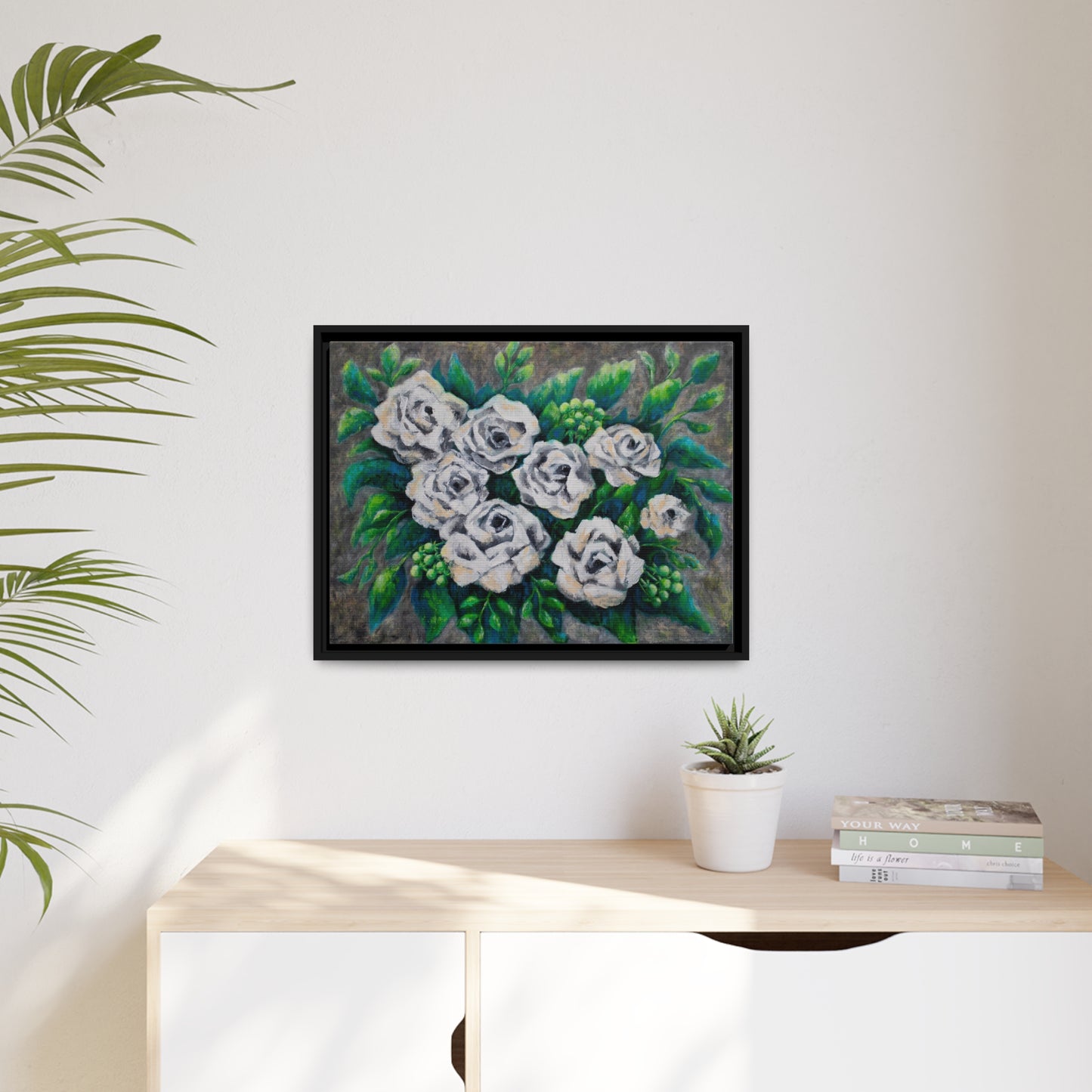 Rose Bouquet Burst Canvas Print, Black Frame