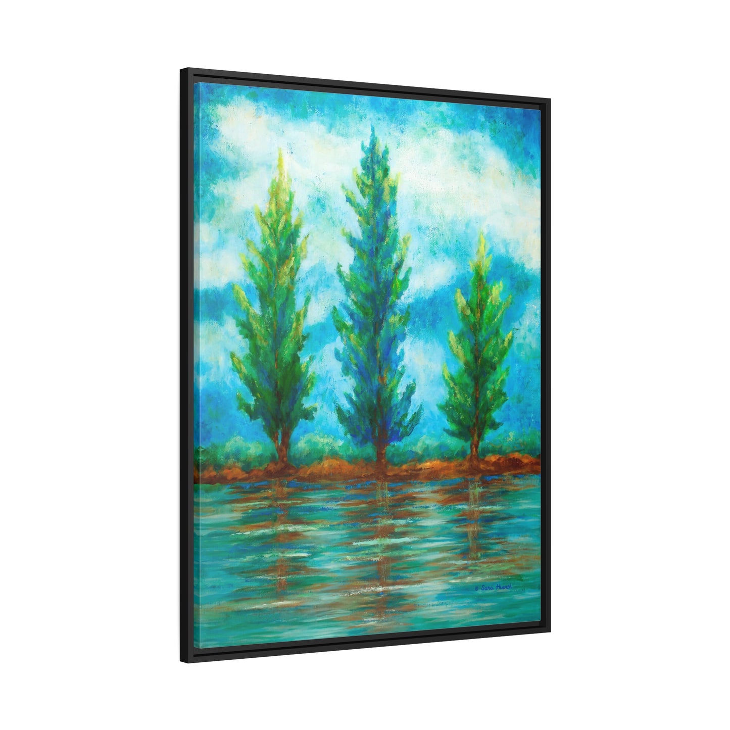 Three River Pines Canvas Print, Black Frame