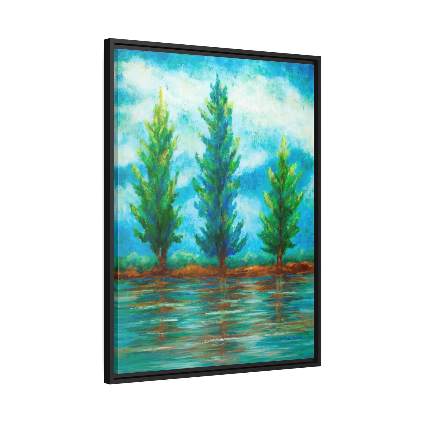 Three River Pines Canvas Print, Black Frame