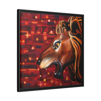 Carousel Lion Canvas Print, Black Frame