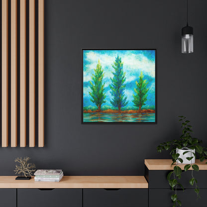 Three River Pines Canvas Print, Black Frame