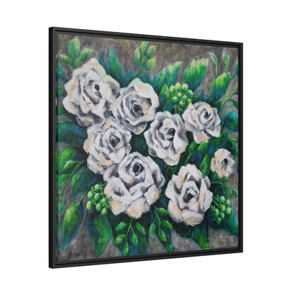 Rose Bouquet Burst Canvas Print, Black Frame