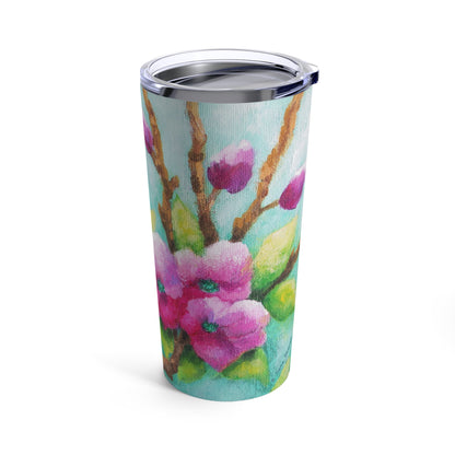 Pink Flowers Delight Painting Tumbler 20oz