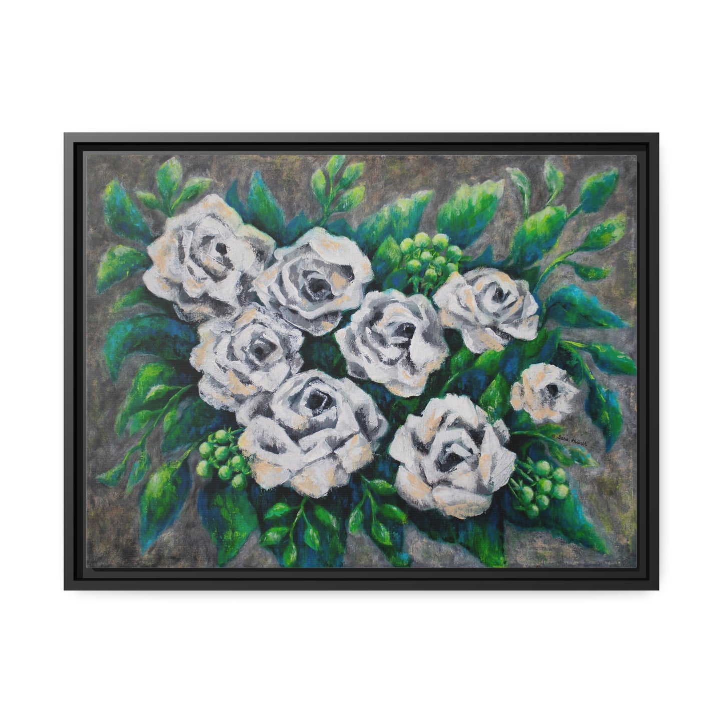 Rose Bouquet Burst Canvas Print, Black Frame