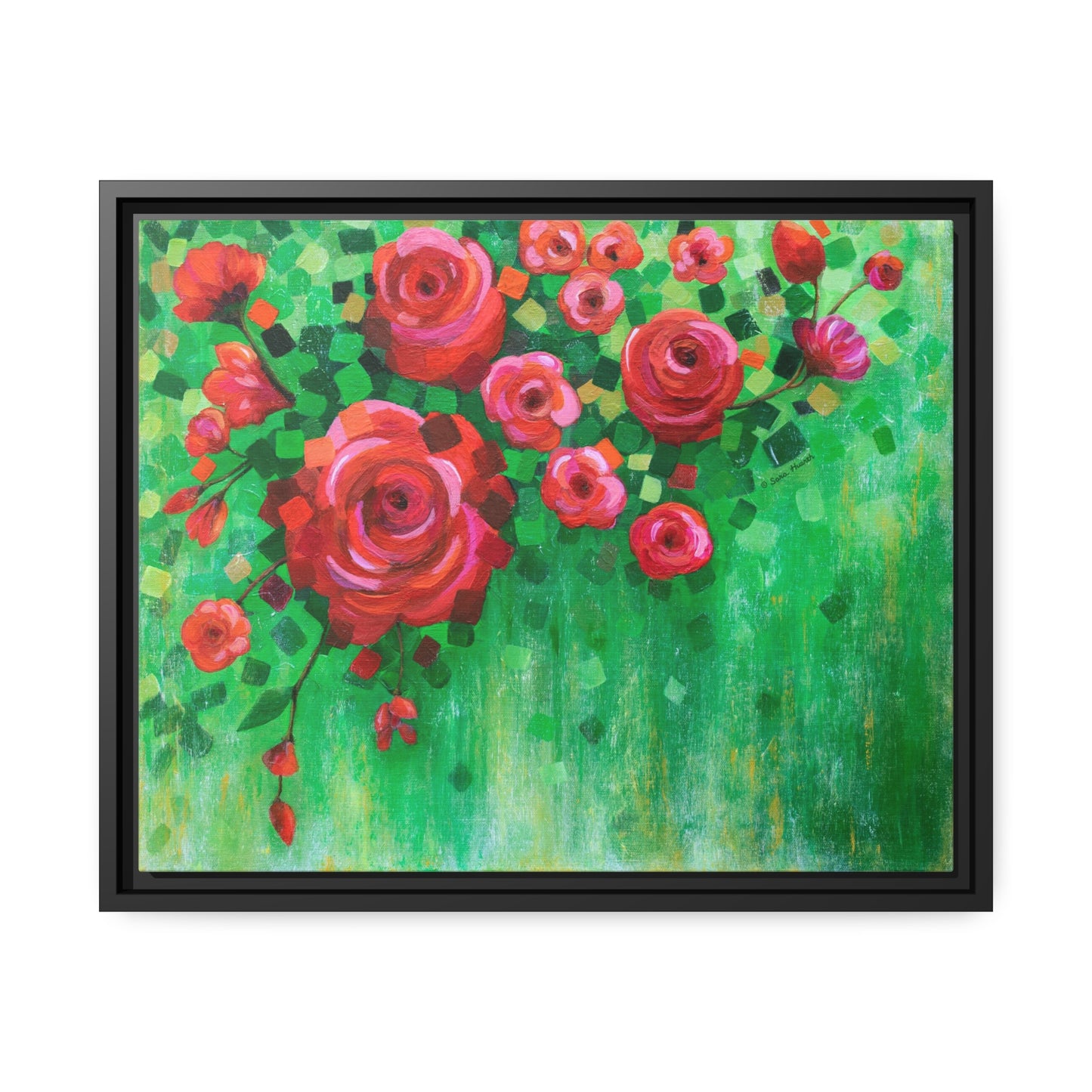 Roses and Confetti Canvas Print, Black Frame