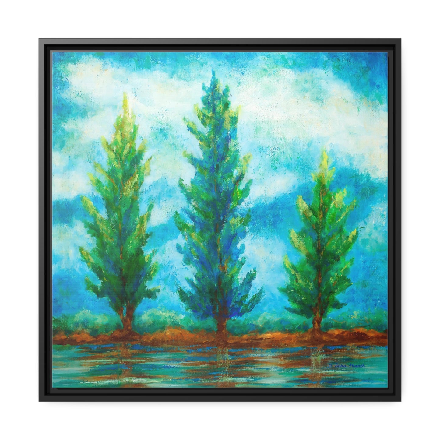 Three River Pines Canvas Print, Black Frame