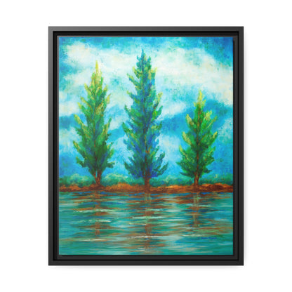 Three River Pines Canvas Print, Black Frame