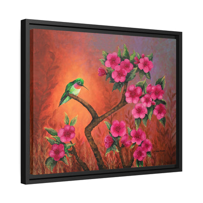 Hummingbird Sunset Canvas Print, Black Frame