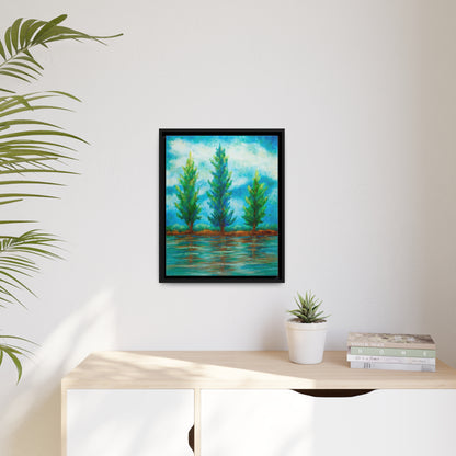 Three River Pines Canvas Print, Black Frame