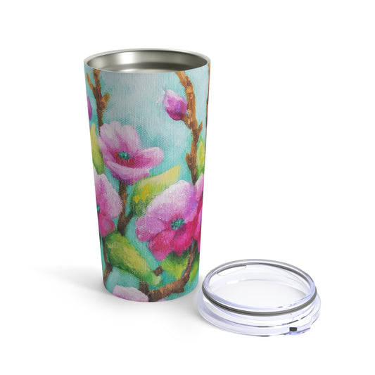 Pink Flowers Delight Painting Tumbler 20oz