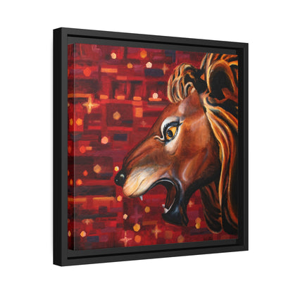 Carousel Lion Canvas Print, Black Frame