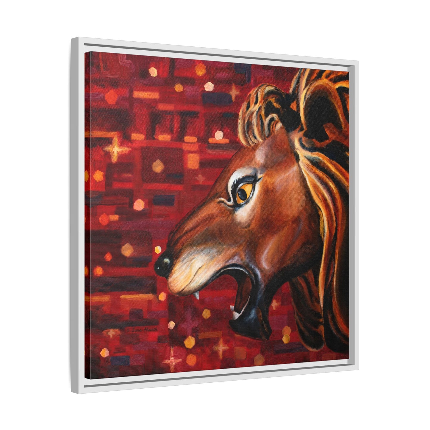 Carousel Lion Canvas Print, Framed