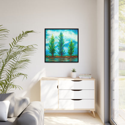 Three River Pines Canvas Print, Black Frame