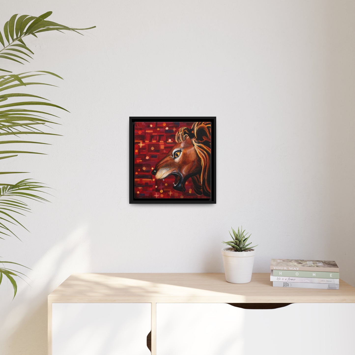 Carousel Lion Canvas Print, Black Frame