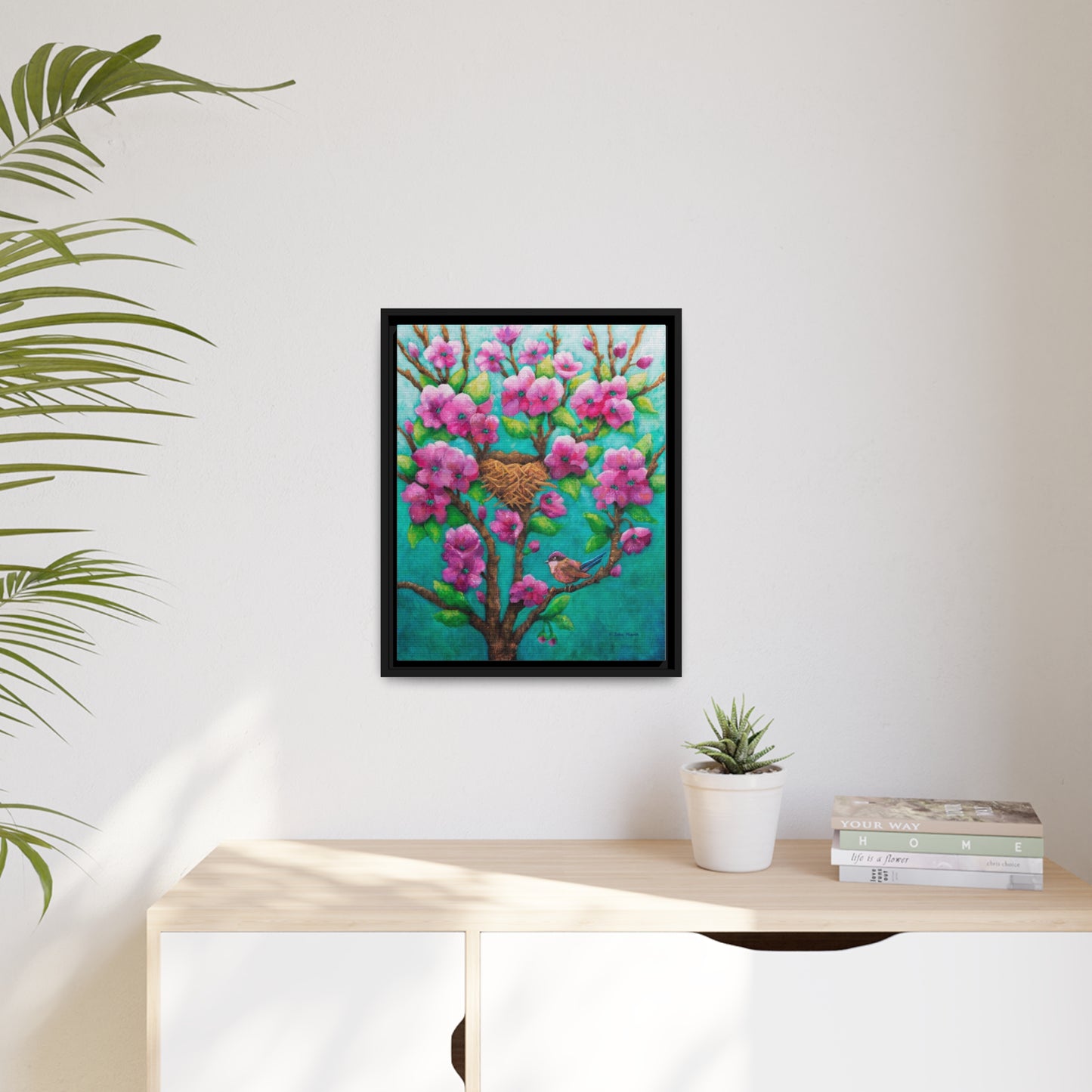 Purple Fairy Wren Canvas Print, Black Frame