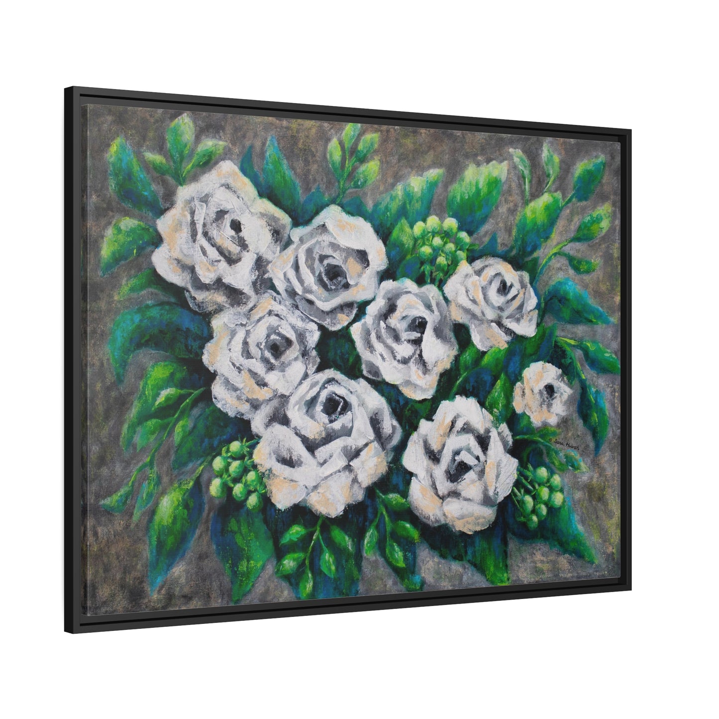 Rose Bouquet Burst Canvas Print, Black Frame