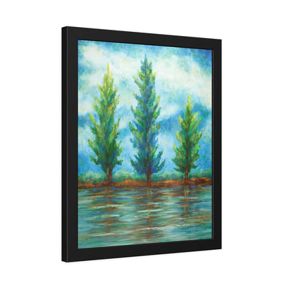 Three River Pines Paper Print, Framed