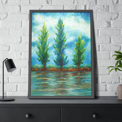 Three River Pines Paper Print, Framed