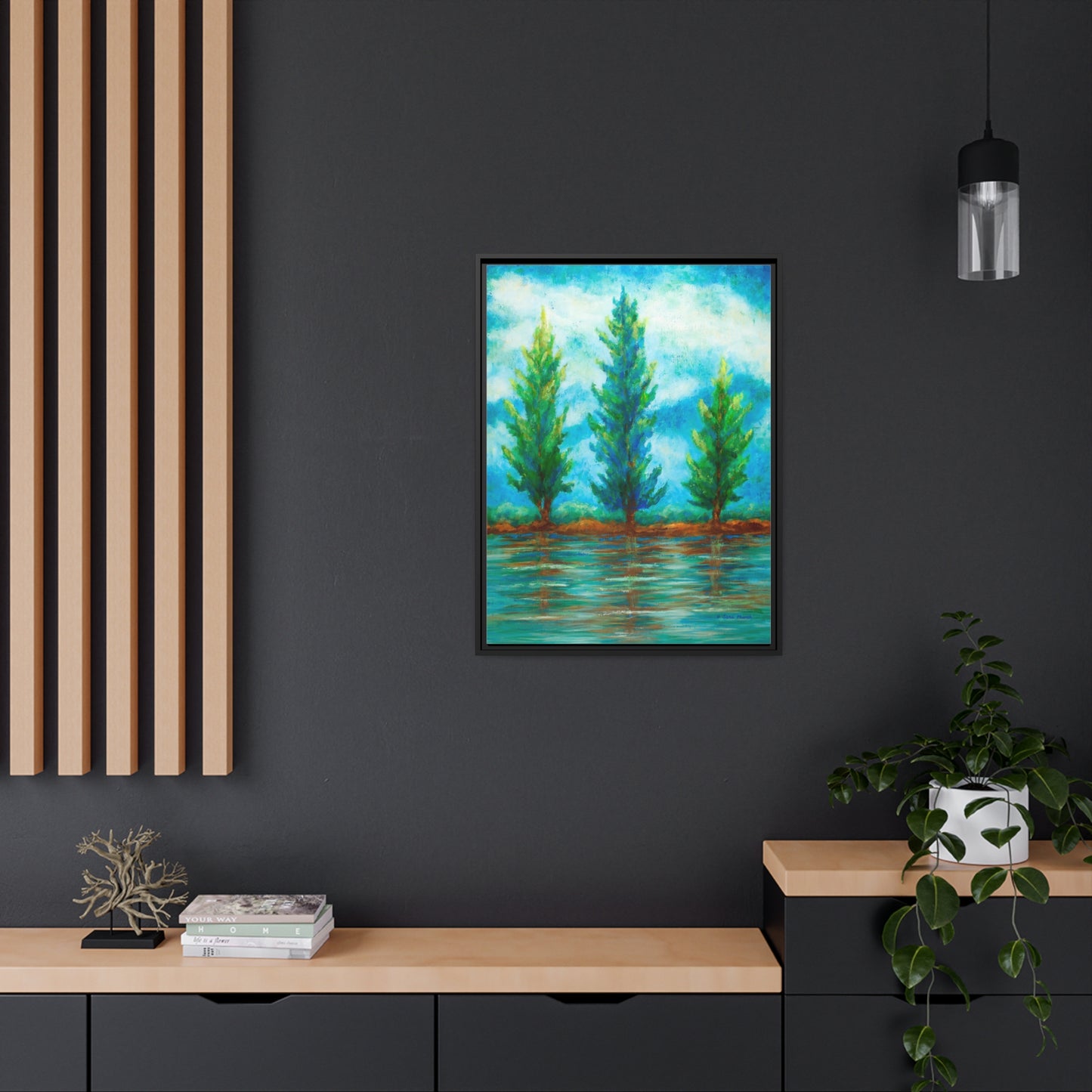 Three River Pines Canvas Print, Black Frame