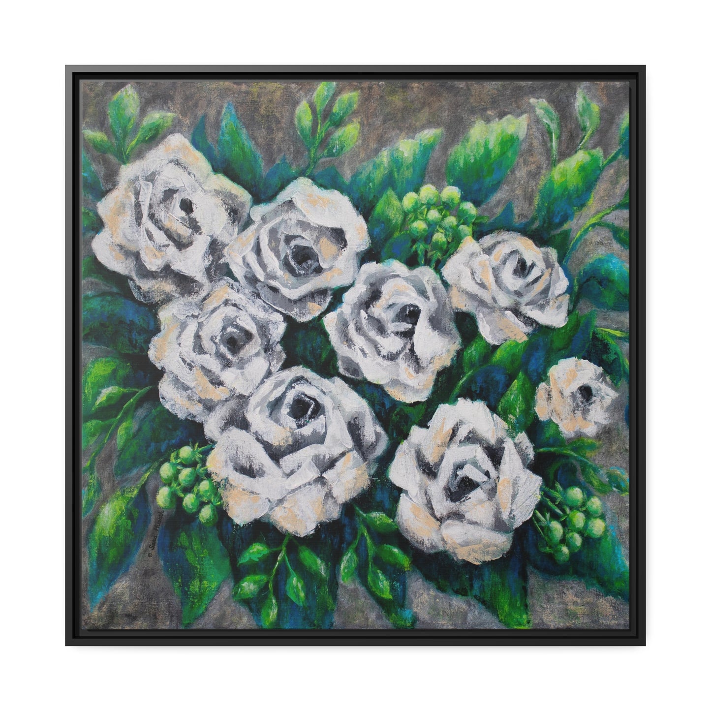 Rose Bouquet Burst Canvas Print, Black Frame