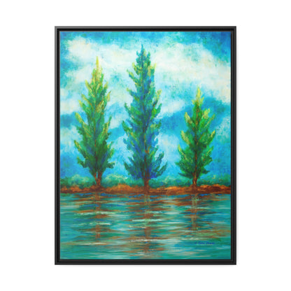 Three River Pines Canvas Print, Black Frame