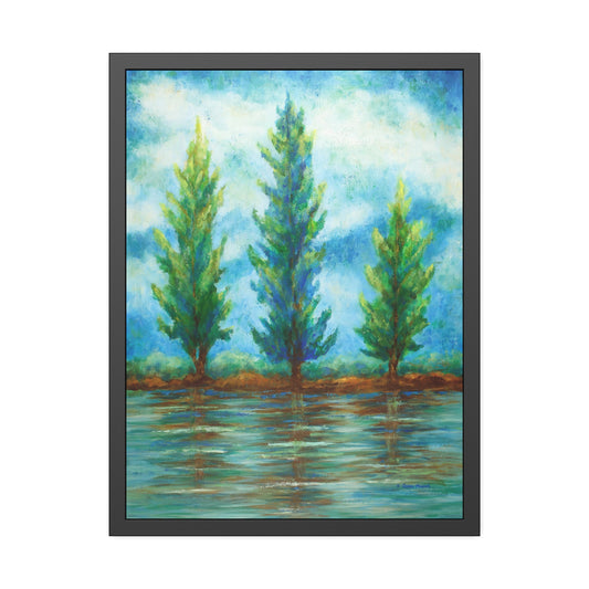 Three River Pines Paper Print, Framed