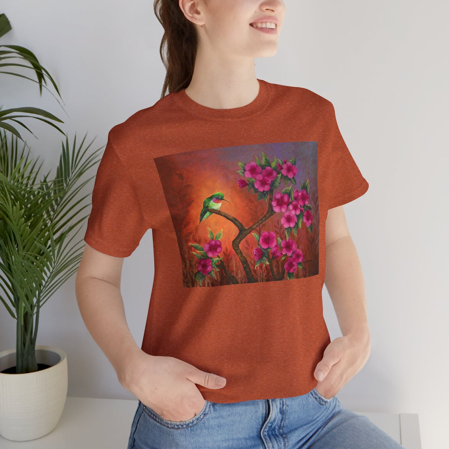 Hummingbird Sunset Painting Adult Unisex Jersey Short Sleeve T-Shirt