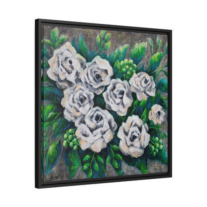 Rose Bouquet Burst Canvas Print, Black Frame