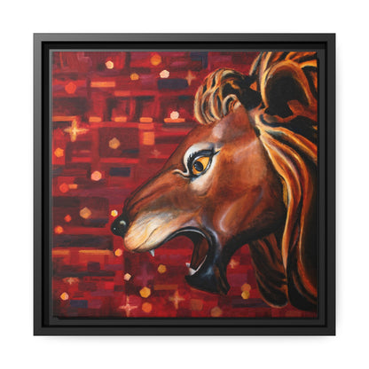 Carousel Lion Canvas Print, Black Frame