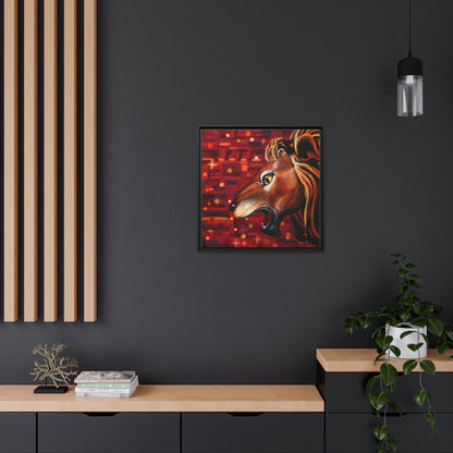 Carousel Lion Canvas Print, Black Frame