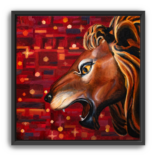 Carousel Lion Canvas Print, Framed