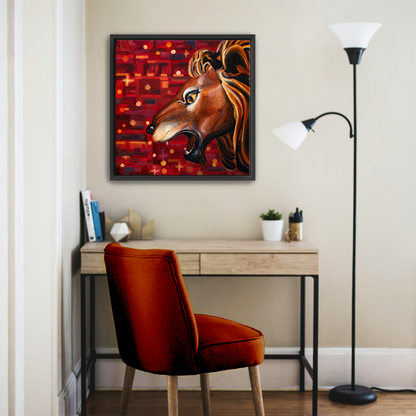 Carousel Lion Canvas Print, Framed