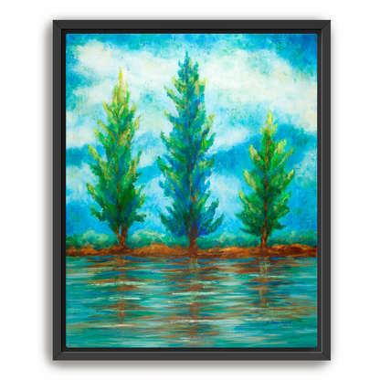 Three River Pines Canvas Print, Framed
