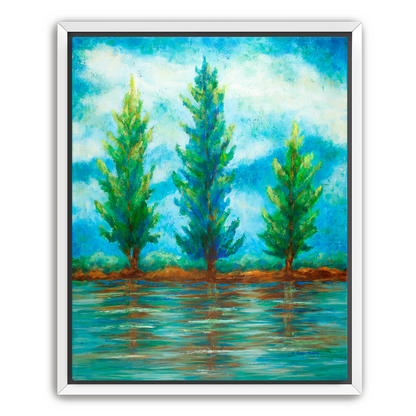 Three River Pines Canvas Print, Framed