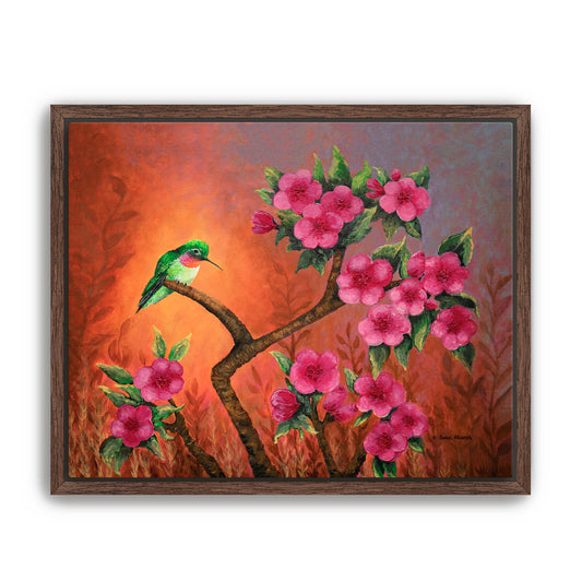 Hummingbird Sunset Canvas Print, Framed