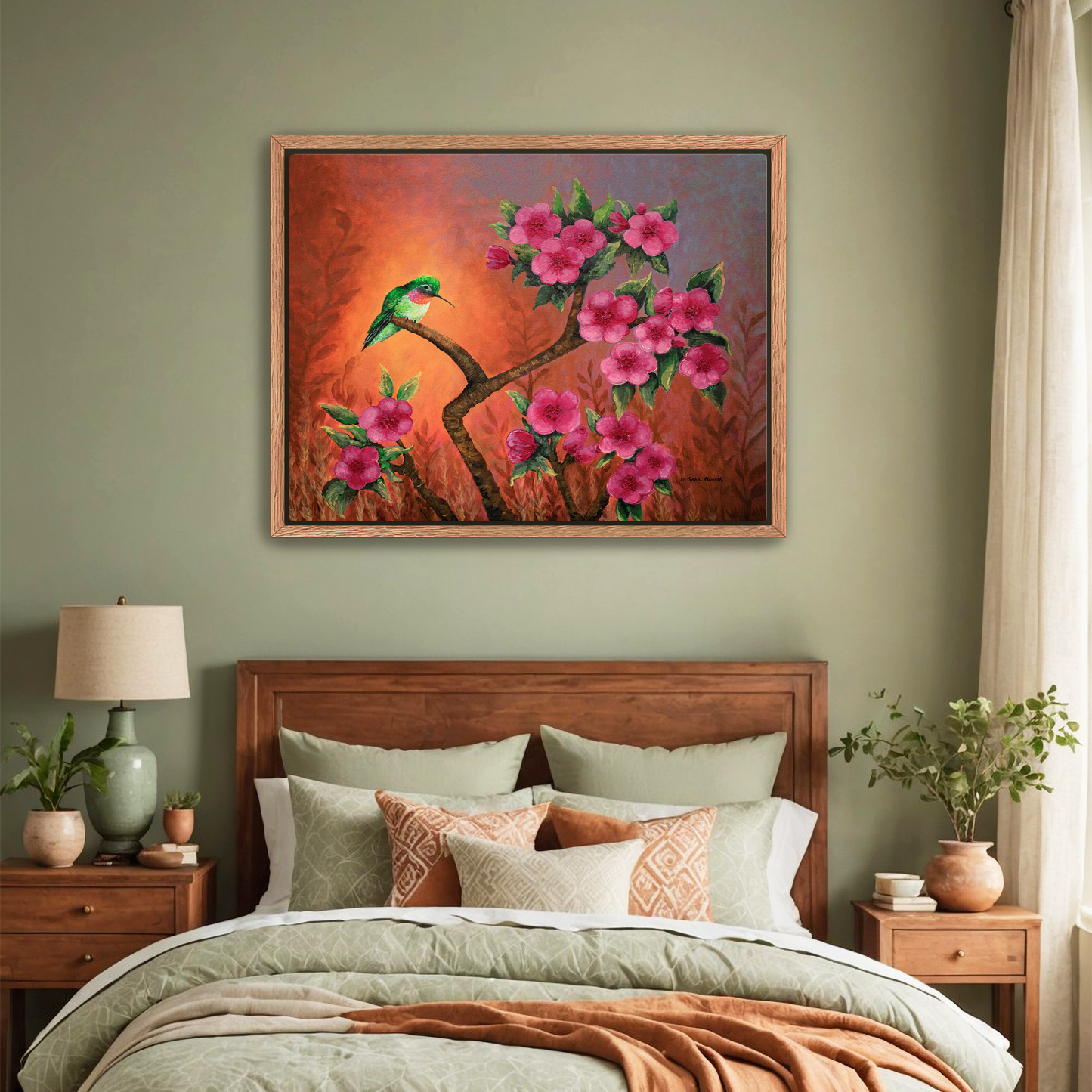 Hummingbird Sunset Canvas Print, Framed