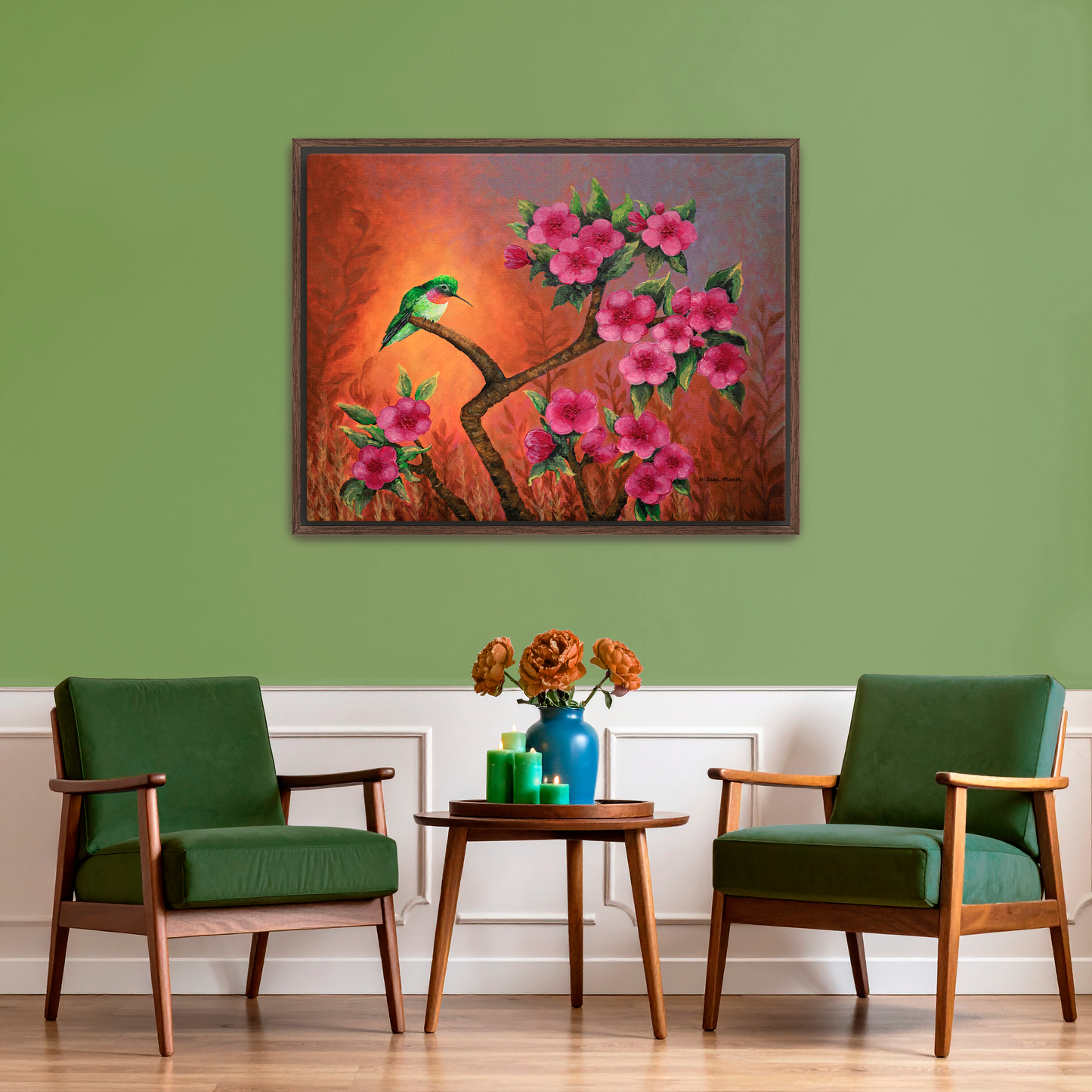 Hummingbird Sunset Canvas Print, Framed
