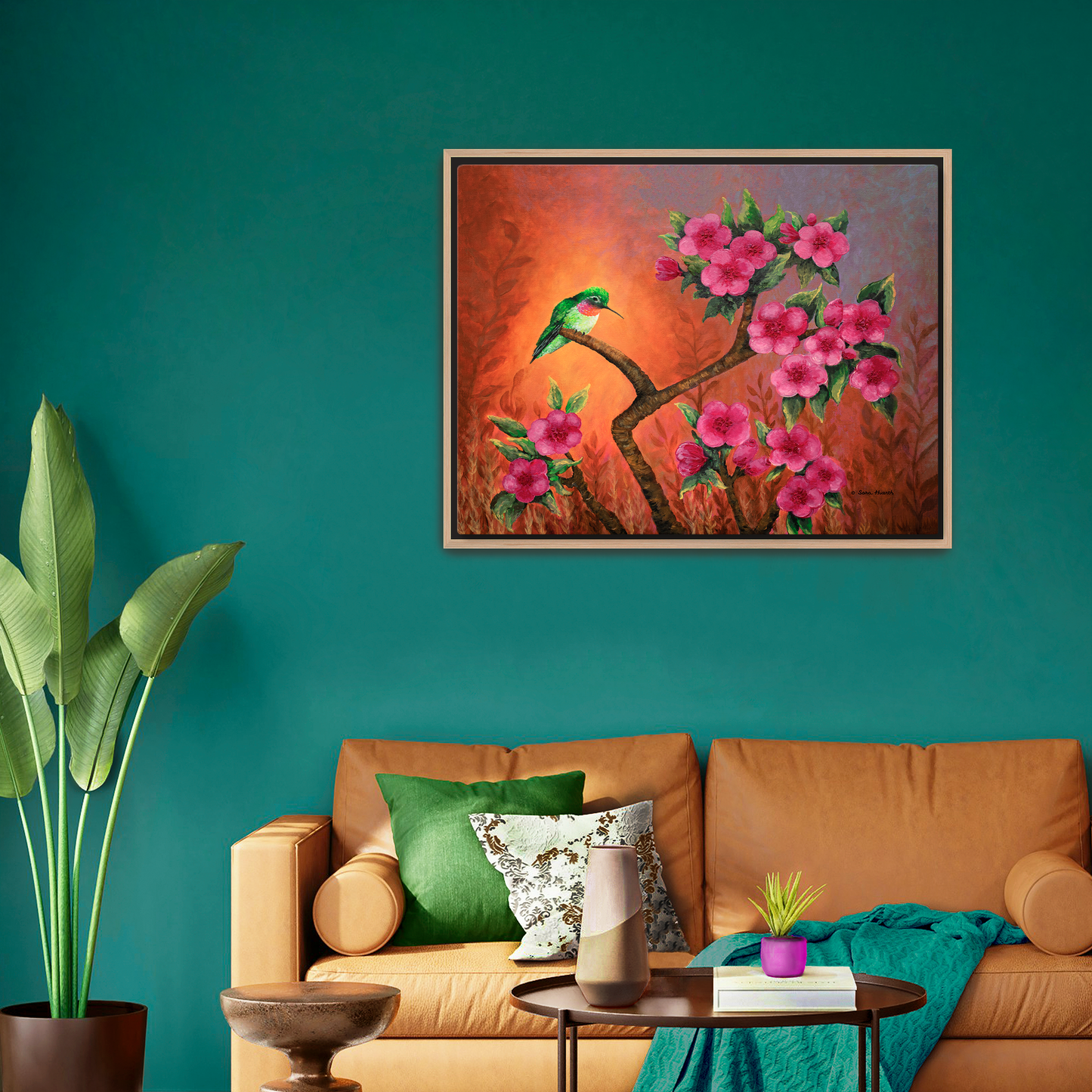 Hummingbird Sunset Canvas Print, Framed
