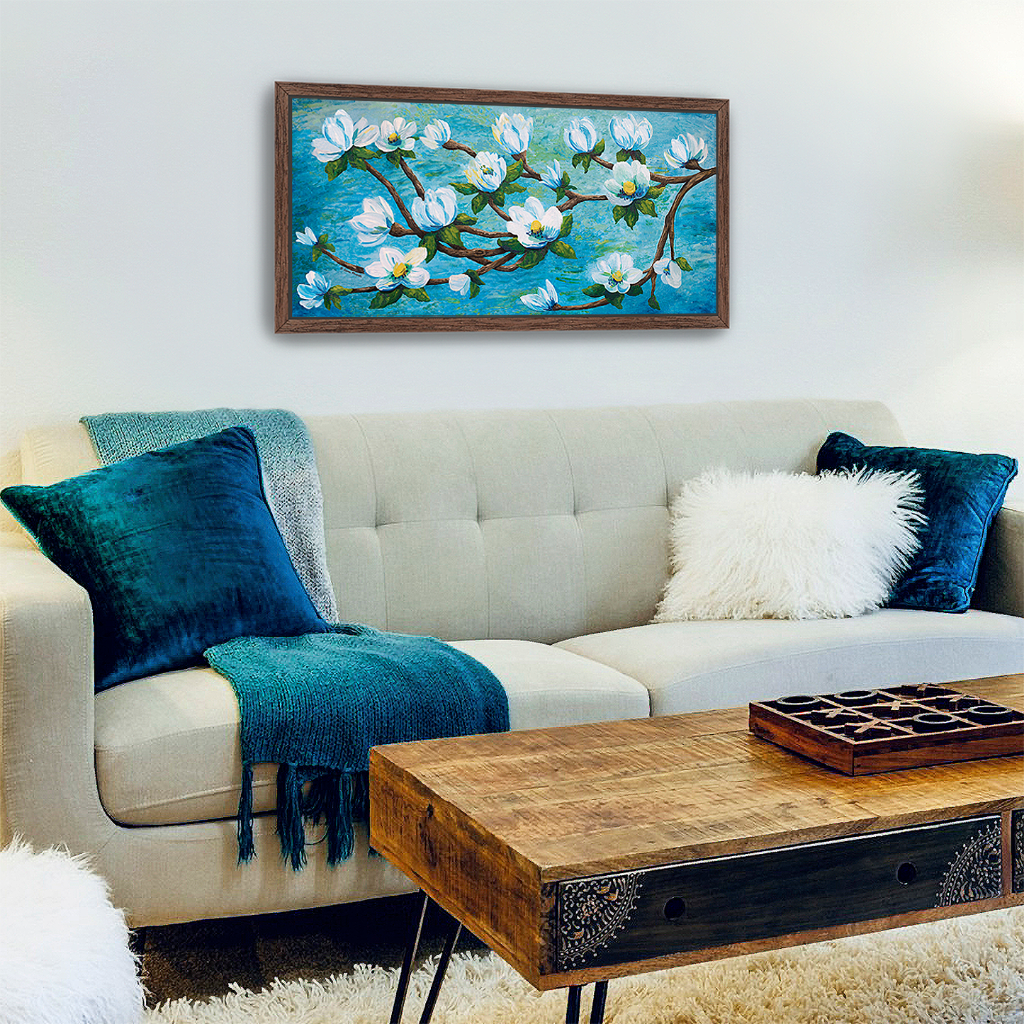 Magnolia Over Water Canvas Print, Framed