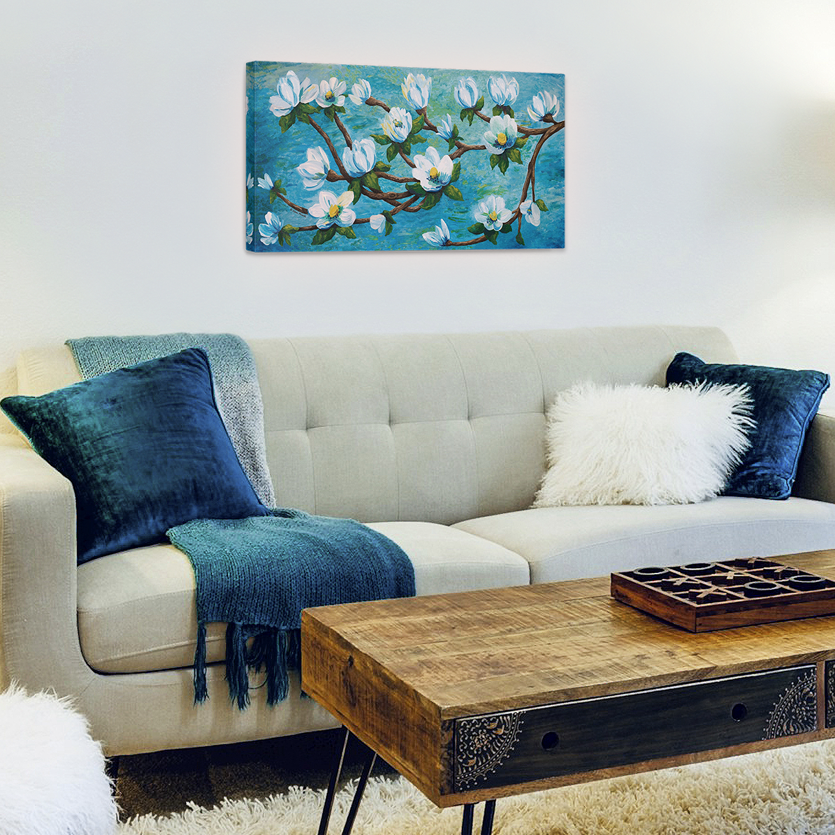 Magnolia Over Water Canvas Print