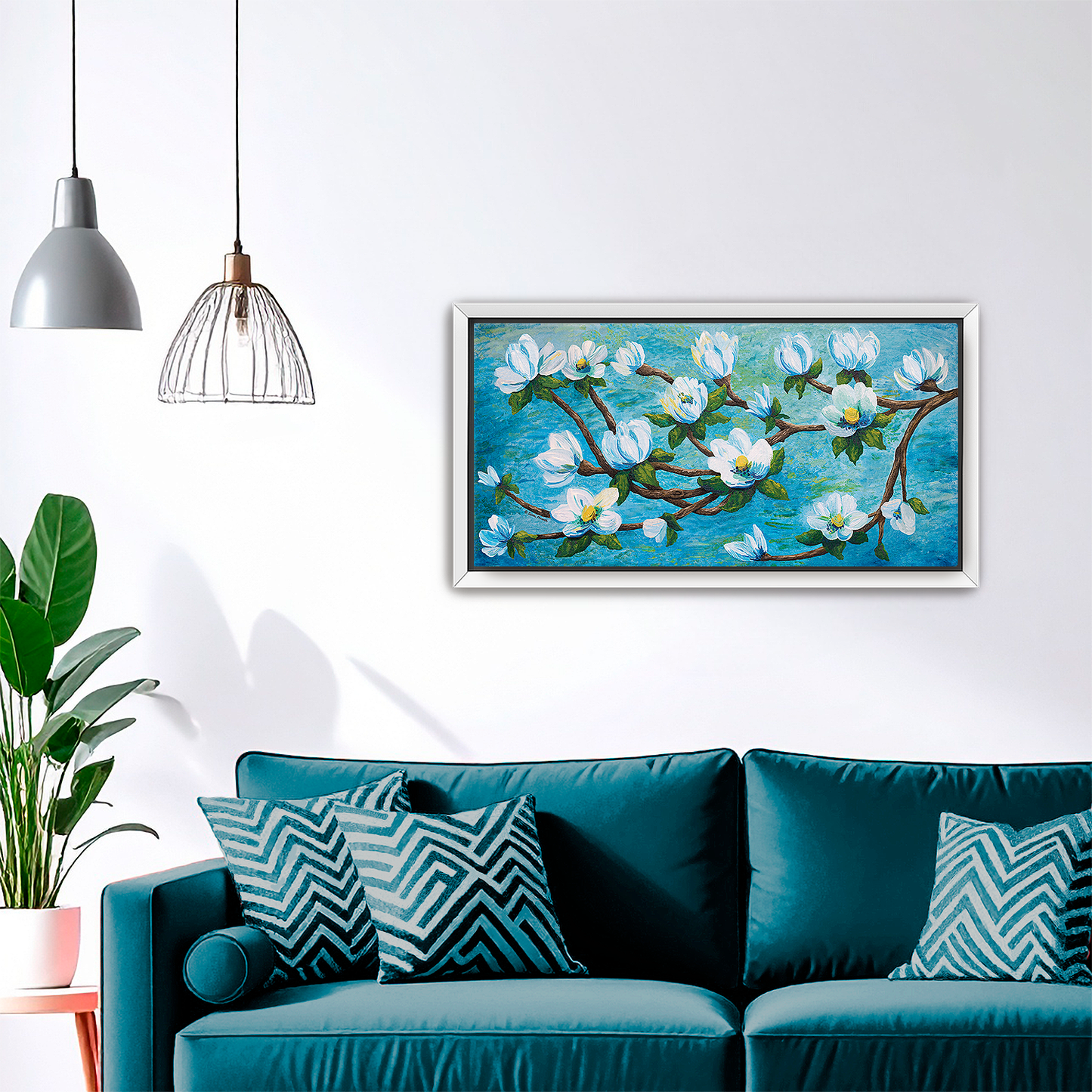 Magnolia Over Water Canvas Print, Framed