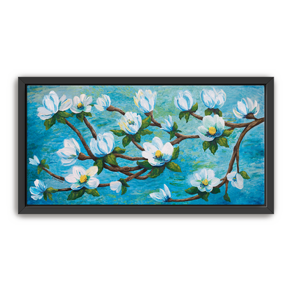 Magnolia Over Water Canvas Print, Framed