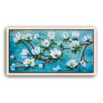Magnolia Over Water Canvas Print, Framed