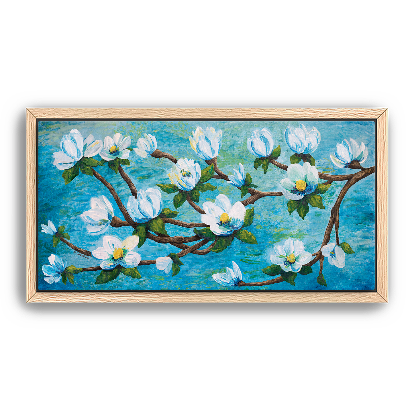 Magnolia Over Water Canvas Print, Framed