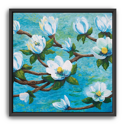 Magnolia Over Water Canvas Print, Framed