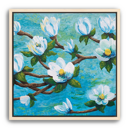 Magnolia Over Water Canvas Print, Framed