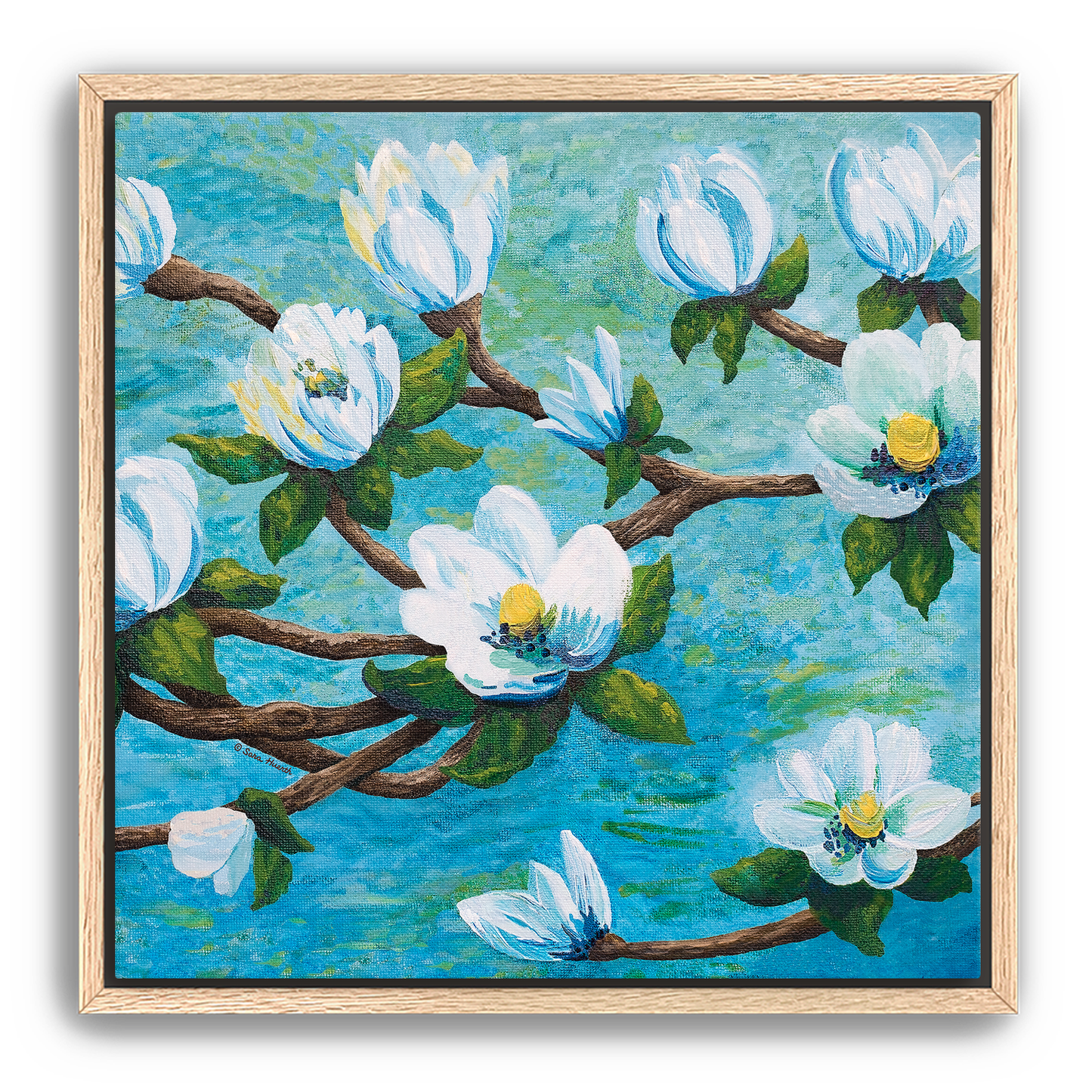 Magnolia Over Water Canvas Print, Framed